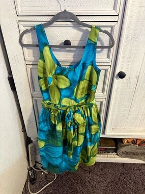 Laundry By Shelli Segal Blue and Green Floral Midi Dress